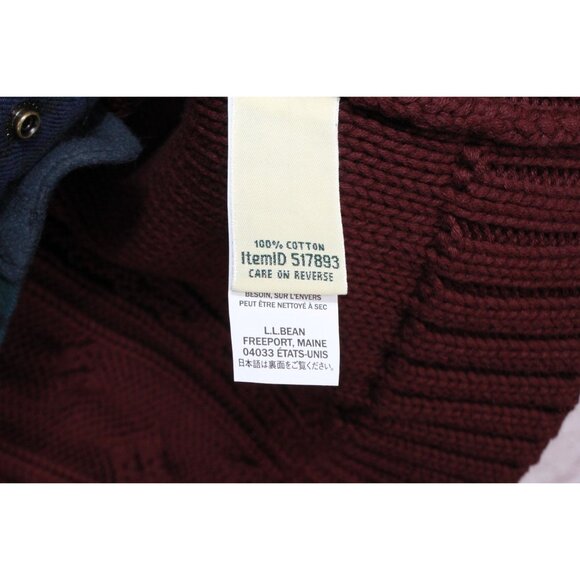LL Bean Double L Cable Sweater Zip Cardigan Sweater Maroon Size L - Picture 8 of 12